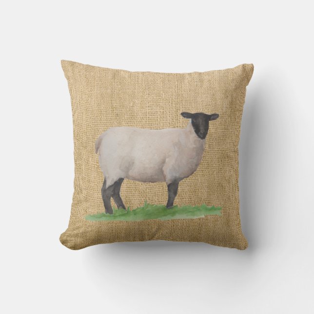 Watercolor Suffolk-schaap Kussen (Voorkant)