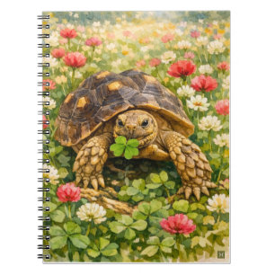 Watercolor Sulcata Landschildpad met geluks-klaver Notitieboek