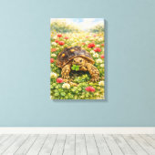 Watercolor Sulcata Tortoise with lucky clover Canvas Afdruk (Insitu (Houten vloer))
