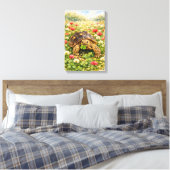 Watercolor Sulcata Tortoise with lucky clover Canvas Afdruk (Insitu (Slaapkamer))