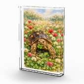 Watercolor Sulcata Tortoise with lucky clover Fotoblokken (Rechts)