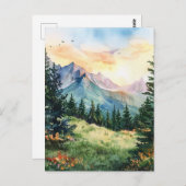 Watercolor Summer Mountain Briefkaart (Voorkant / Achterkant)