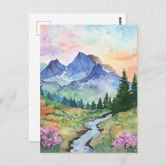 Watercolor Summer Mountain Briefkaart (Voorkant / Achterkant)