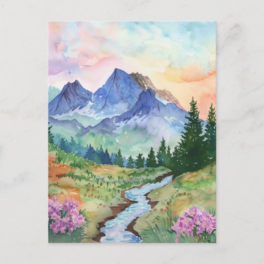 Watercolor Summer Mountain Briefkaart (Voorkant)