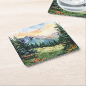 Watercolor Summer Mountain Kartonnen Onderzetters (Schuin)