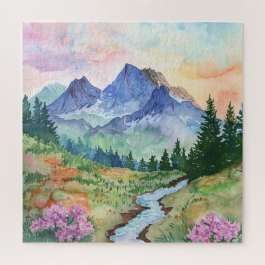 Watercolor Summer Mountain Legpuzzel (Verticaal)