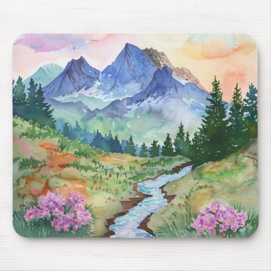 Watercolor Summer Mountain Muismat (Voorkant)