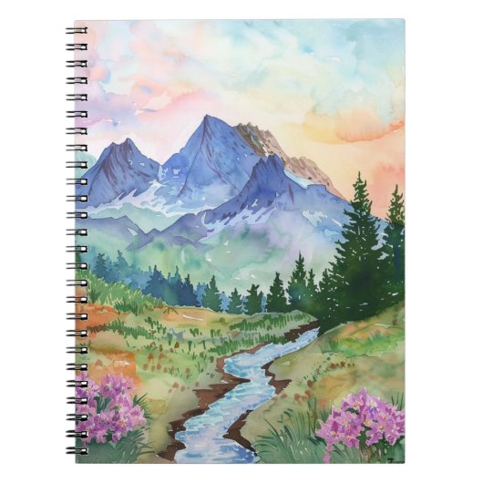 Watercolor Summer Mountain Notitieboek (Voorkant)