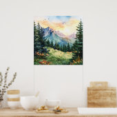 Watercolor Summer Mountain Poster (Keuken)