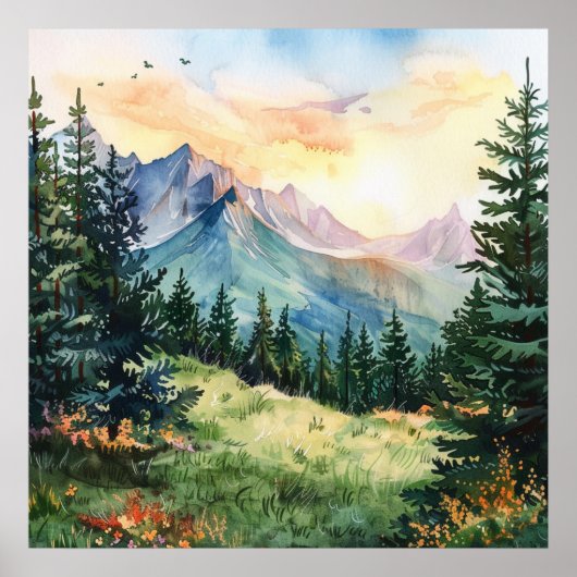 Watercolor Summer Mountain Poster (Voorkant)