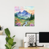Watercolor Summer Mountain Poster (Thuiskantoor)