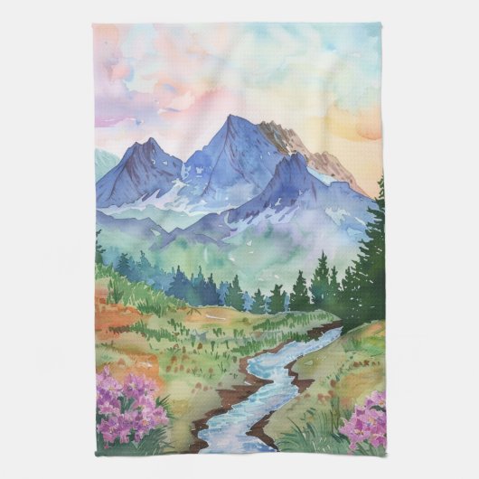 Watercolor Summer Mountain Theedoek (Verticaal)