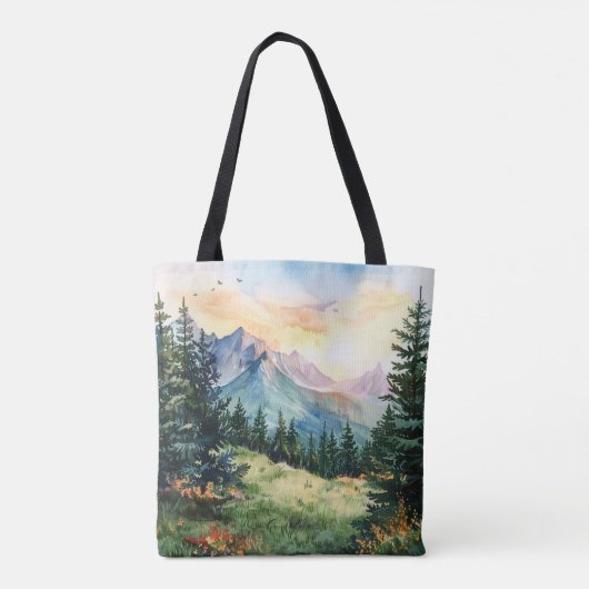 Watercolor Summer Mountain Tote Bag (Achterkant)