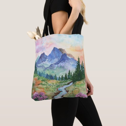 Watercolor Summer Mountain Tote Bag (Dichtbij)
