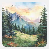 Watercolor Summer Mountain Vierkante Sticker (Voorkant)