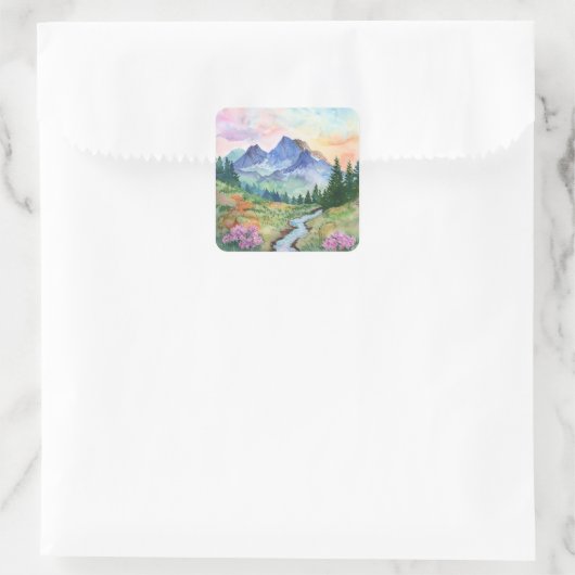 Watercolor Summer Mountain Vierkante Sticker (Tas)