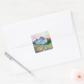 Watercolor Summer Mountain Vierkante Sticker (Envelop)