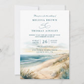 Watercolor Summer Ocean Beach QR Code Wedding Kaart (Voorkant)