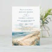 Watercolor Summer Ocean Beach QR Code Wedding Kaart (Staand voorkant)
