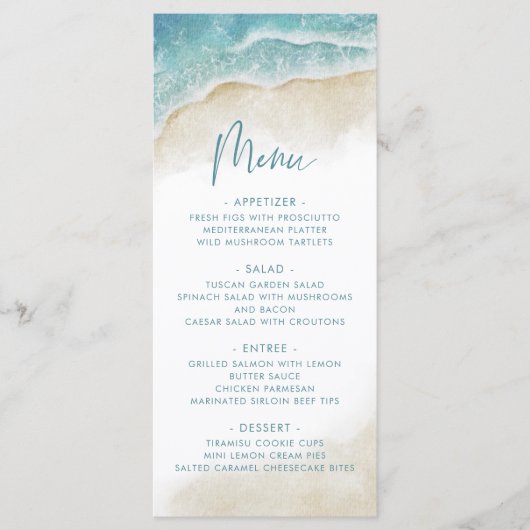 Watercolor Summer Ocean Beach Wedding Menu (Voorkant)