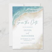 Watercolor Summer Ocean Beach Wedding Photo Save The Date (Voorkant)