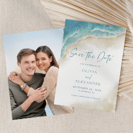Watercolor Summer Ocean Beach Wedding Photo Save The Date