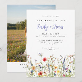 Watercolor Summer Wildflower Photo Wedding Kaart
