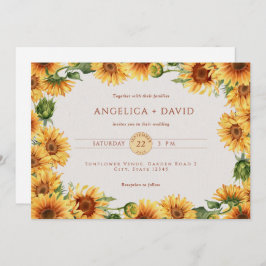 Watercolor Sunflower Border Wedding Invitation Kaart