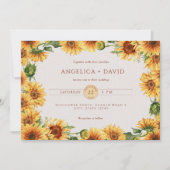 Watercolor Sunflower Border Wedding Invitation Kaart (Voorkant)
