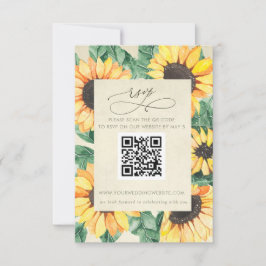 Watercolor Sunflower Country Garden Floral QR CODE RSVP Kaartje