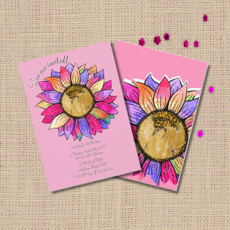 Watercolor Sunflower Floral Pink & Purple Birthday Kaart