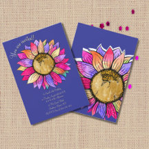 Watercolor Sunflower Floral Purple & Pink Birthday