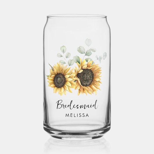 Watercolor Sunflower Floral Wedding Bridesmaid Blikvorm Glas (Voorkant)