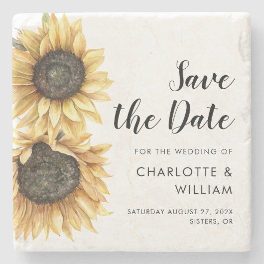 Watercolor Sunflower Floral Wedding Save the Date Stenen Onderzetter (Voorkant)
