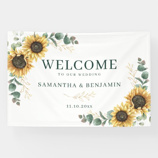 Watercolor Sunflower Greenery Wedding Spandoek (Horizontaal)