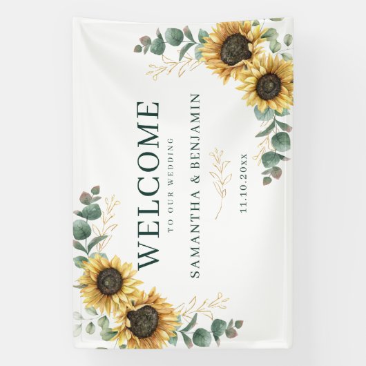 Watercolor Sunflower Greenery Wedding Spandoek (Verticaal)