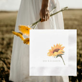 Watercolor Sunflower Personalized Coined Wedding Servet