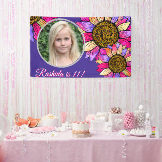 Watercolor Sunflower Pink & Purple Chic Birthday Spandoek