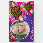 Watercolor Sunflower Pink & Purple Chic Birthday Spandoek (Verticaal)