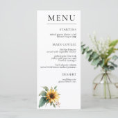 Watercolor Sunflower Rustic Foliage Wedding Menu (Staand voorkant)