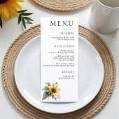 Watercolor Sunflower Rustic Foliage Wedding  Menu
