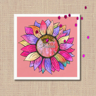 Watercolor Sunflower Summer Pink & Purple  Servet