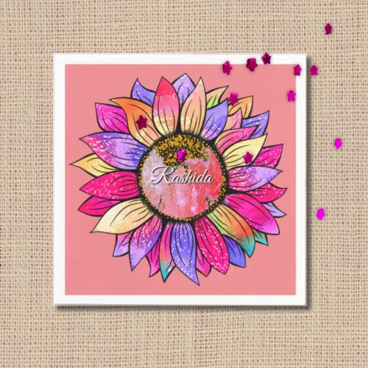 Watercolor Sunflower Summer Pink & Purple  Servet