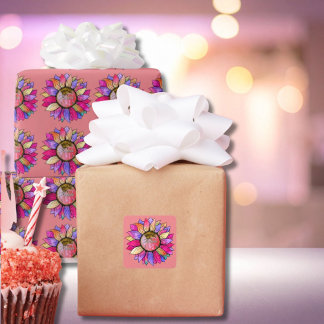 Watercolor Sunflower Summer Pink & Purple  Vierkante Sticker