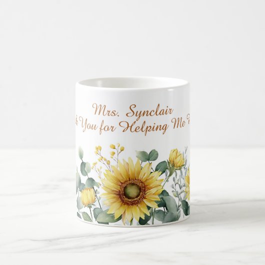 Watercolor Sunflower Teacher Appreciation Script Koffiemok (Center)