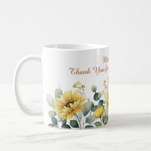 Watercolor Sunflower Teacher Appreciation Script Koffiemok (Links)