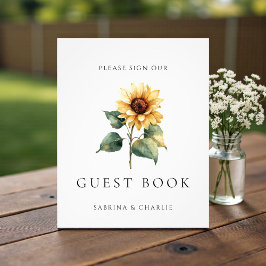 Watercolor Sunflower Wedding Guest Book Sign Foto Afdruk