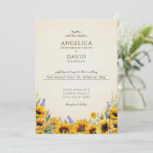 Watercolor Sunflower Wedding Invitation Kaart (Staand voorkant)