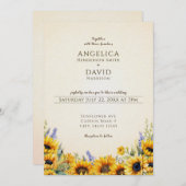 Watercolor Sunflower Wedding Invitation Kaart (Voorkant / Achterkant)