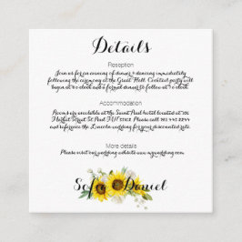 Watercolor sunflower white rose wedding  informatiekaartje
